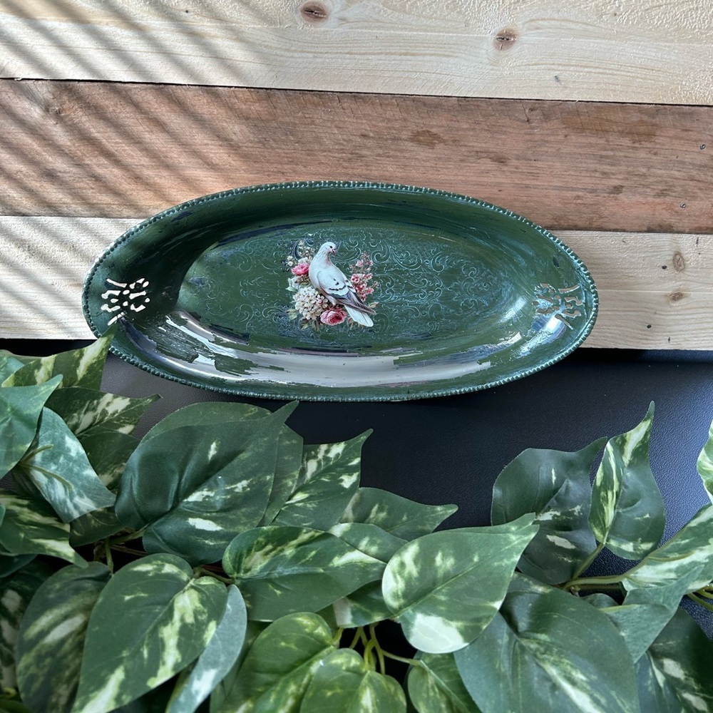 FARBER‎ Bros Krome Kraft Vintage Tray chrome Upcycled  Dove Green 11.5 X 5.5 In